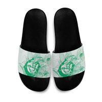 Personalized Louisiana Horse Racing Derby Slide Sandals Magnolia Blossom Horseshoe Pastel Green
