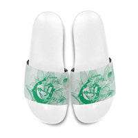Personalized Louisiana Horse Racing Derby Slide Sandals Magnolia Blossom Horseshoe Pastel Green