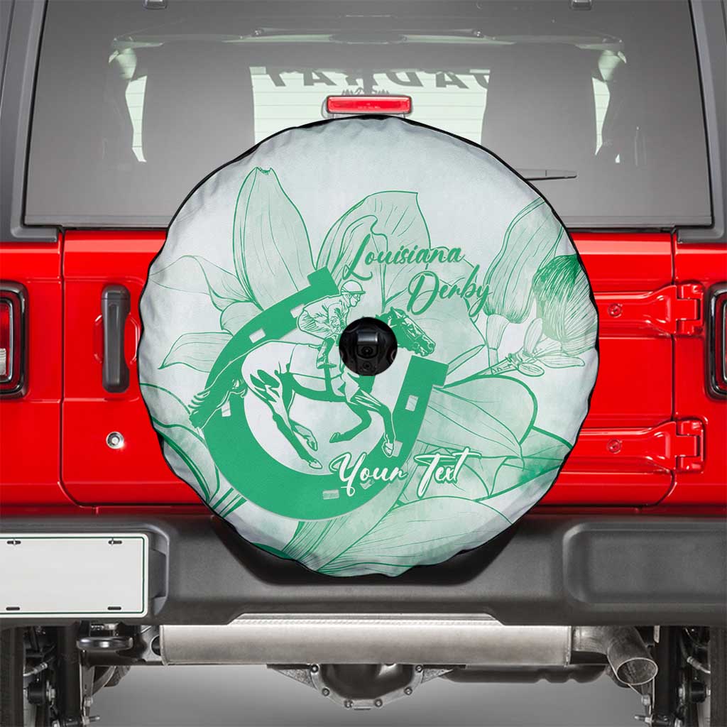 Personalized Louisiana Horse Racing Derby Spare Tire Cover Magnolia Blossom Horseshoe Pastel Green