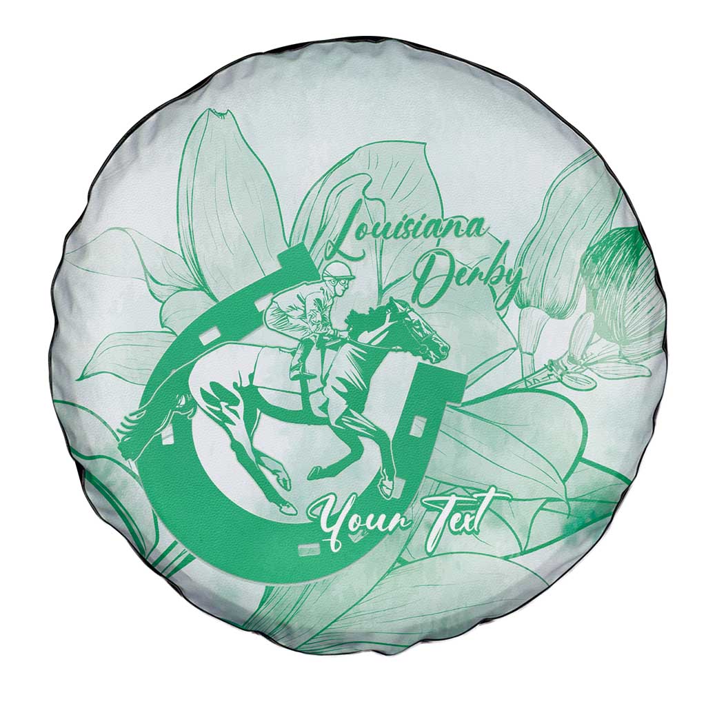 Personalized Louisiana Horse Racing Derby Spare Tire Cover Magnolia Blossom Horseshoe Pastel Green