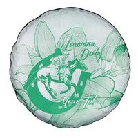 Personalized Louisiana Horse Racing Derby Spare Tire Cover Magnolia Blossom Horseshoe Pastel Green
