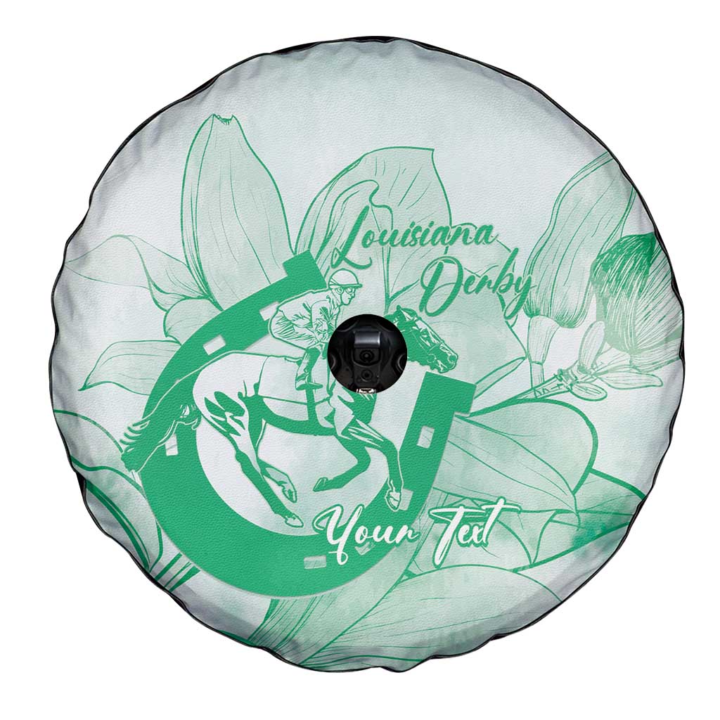 Personalized Louisiana Horse Racing Derby Spare Tire Cover Magnolia Blossom Horseshoe Pastel Green