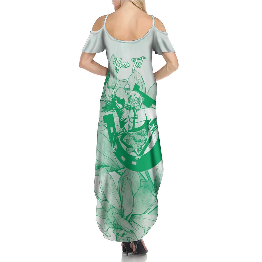 Personalized Louisiana Horse Racing Derby Summer Maxi Dress Magnolia Blossom Horseshoe Pastel Green