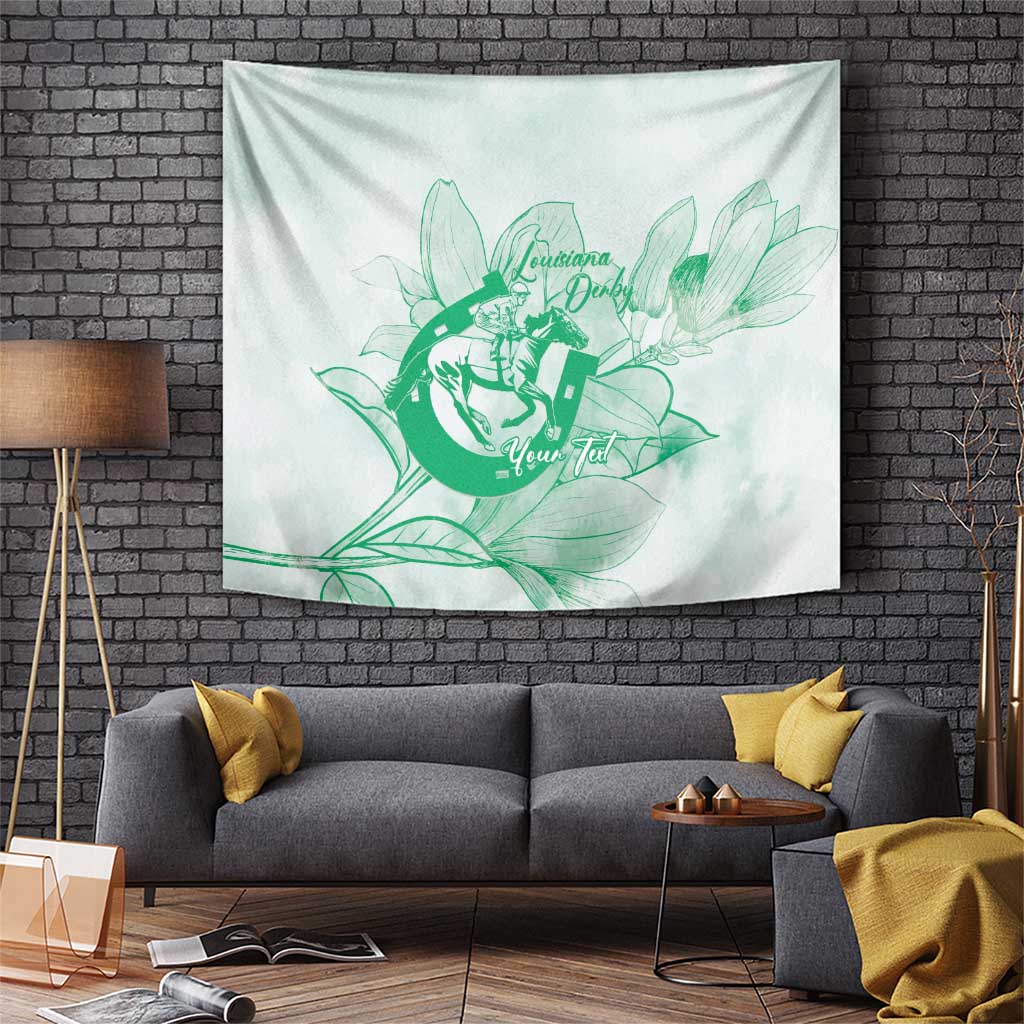 Personalized Louisiana Horse Racing Derby Tapestry Magnolia Blossom Horseshoe Pastel Green
