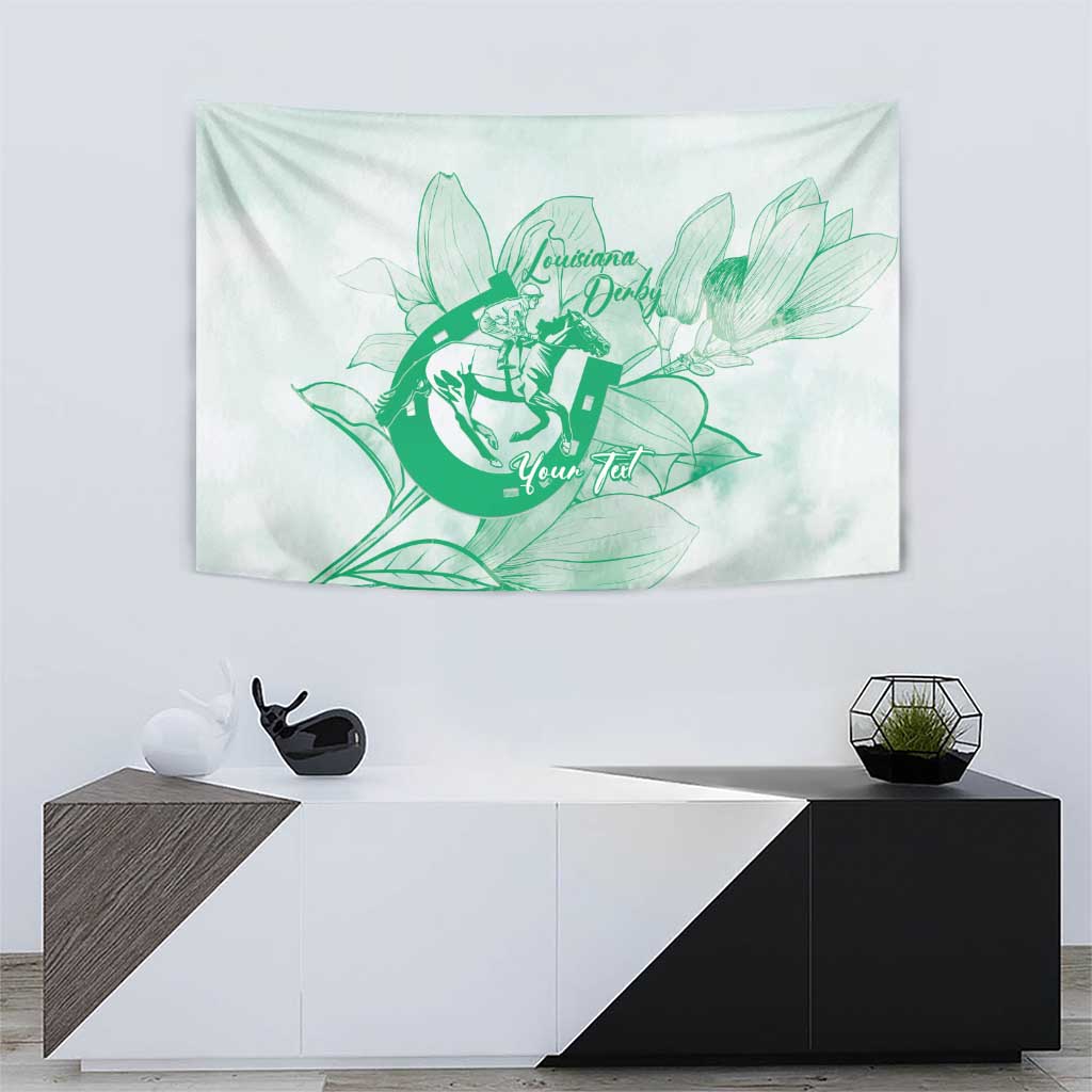 Personalized Louisiana Horse Racing Derby Tapestry Magnolia Blossom Horseshoe Pastel Green