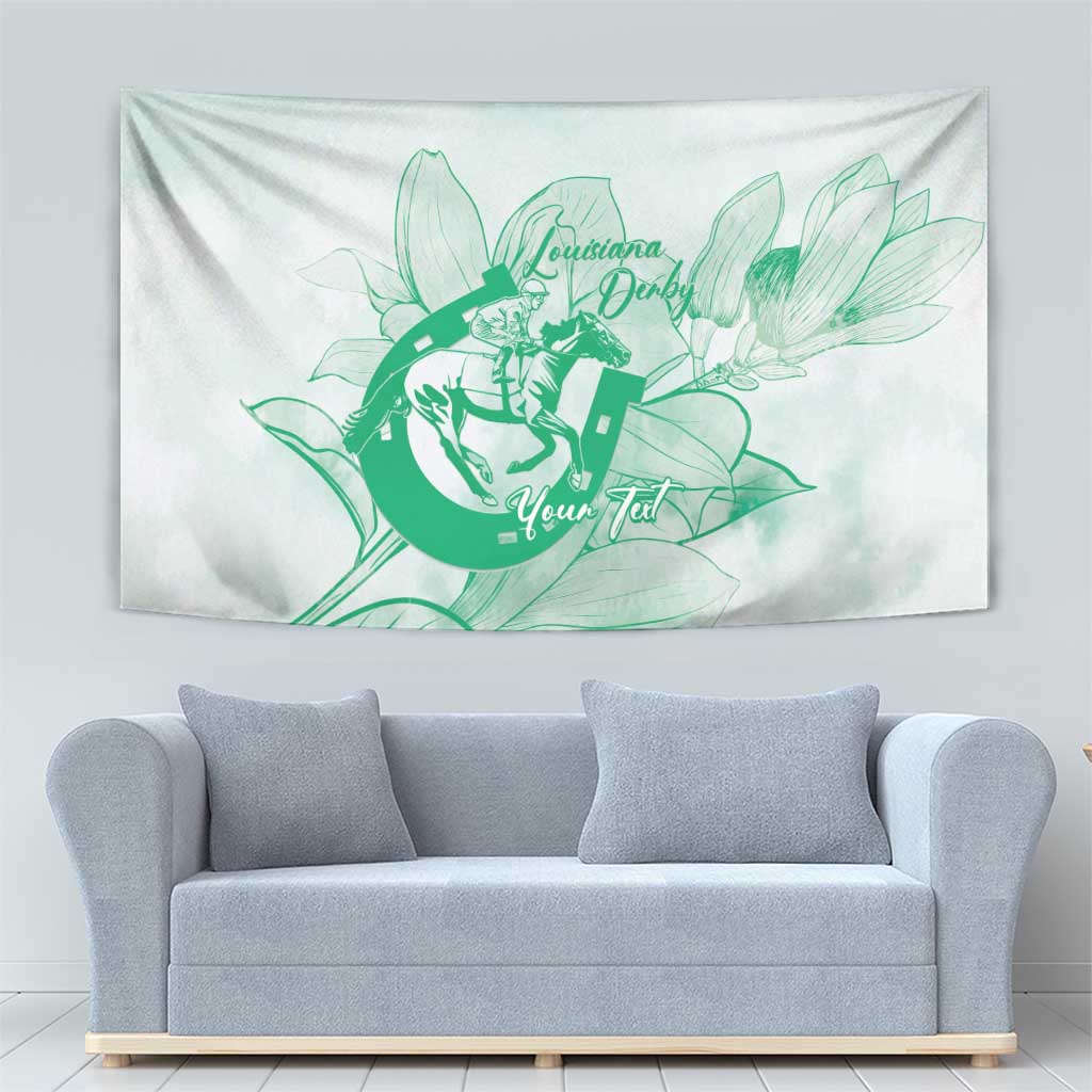 Personalized Louisiana Horse Racing Derby Tapestry Magnolia Blossom Horseshoe Pastel Green
