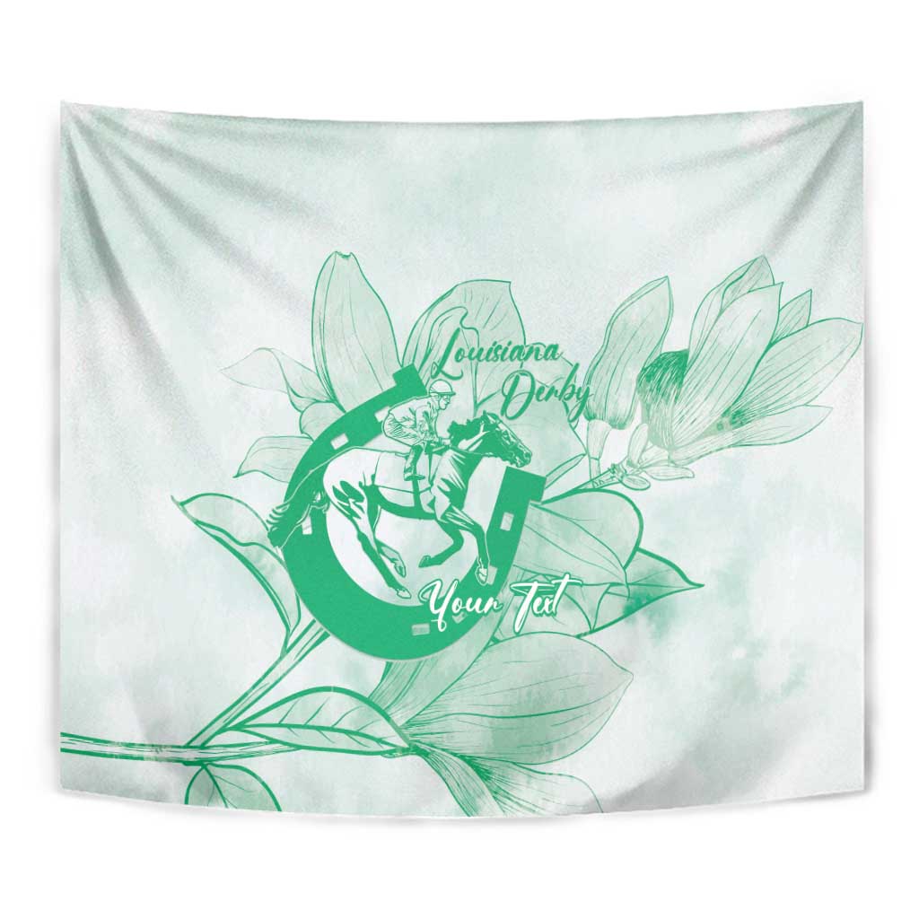 Personalized Louisiana Horse Racing Derby Tapestry Magnolia Blossom Horseshoe Pastel Green