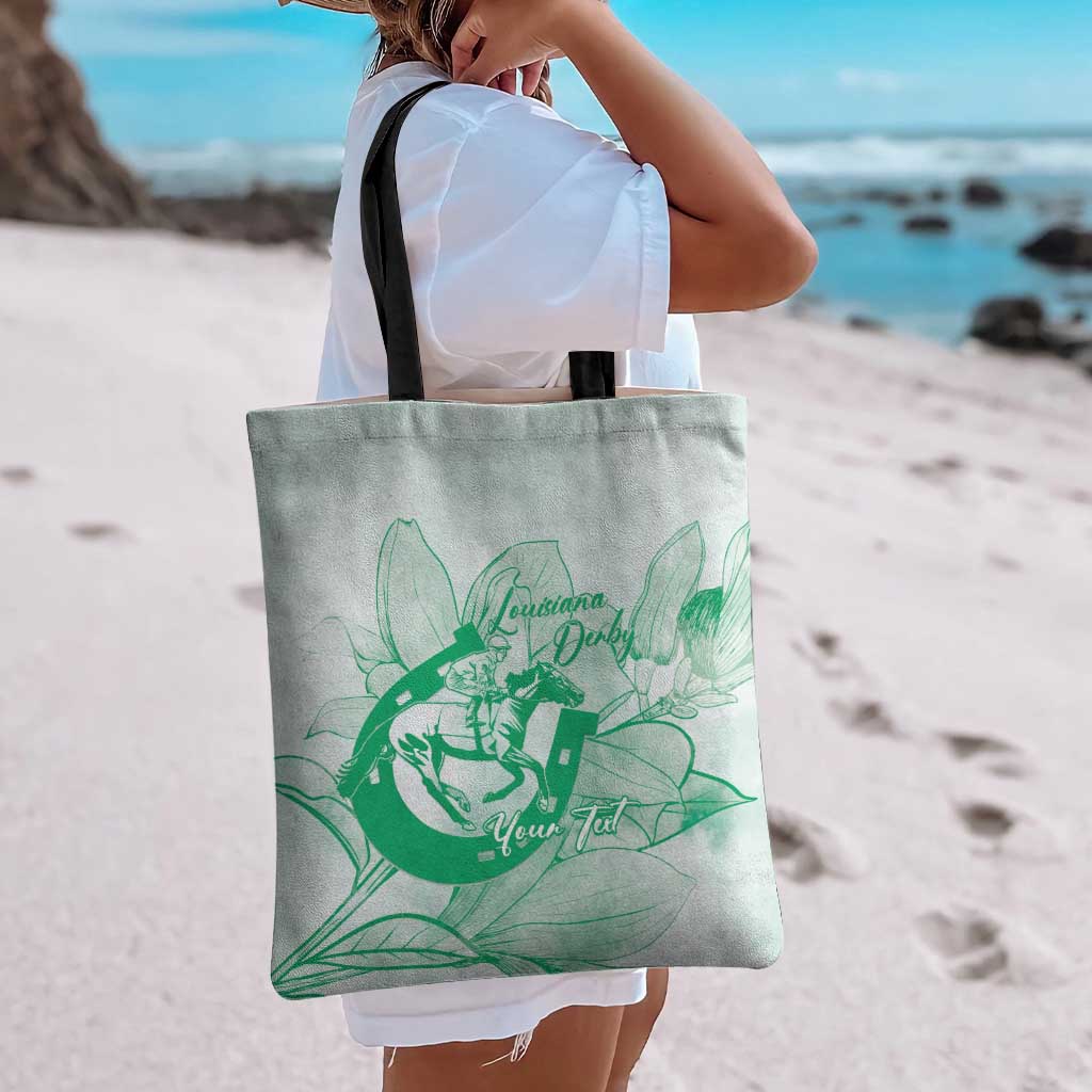 Personalized Louisiana Horse Racing Derby Tote Bag Magnolia Blossom Horseshoe Pastel Green
