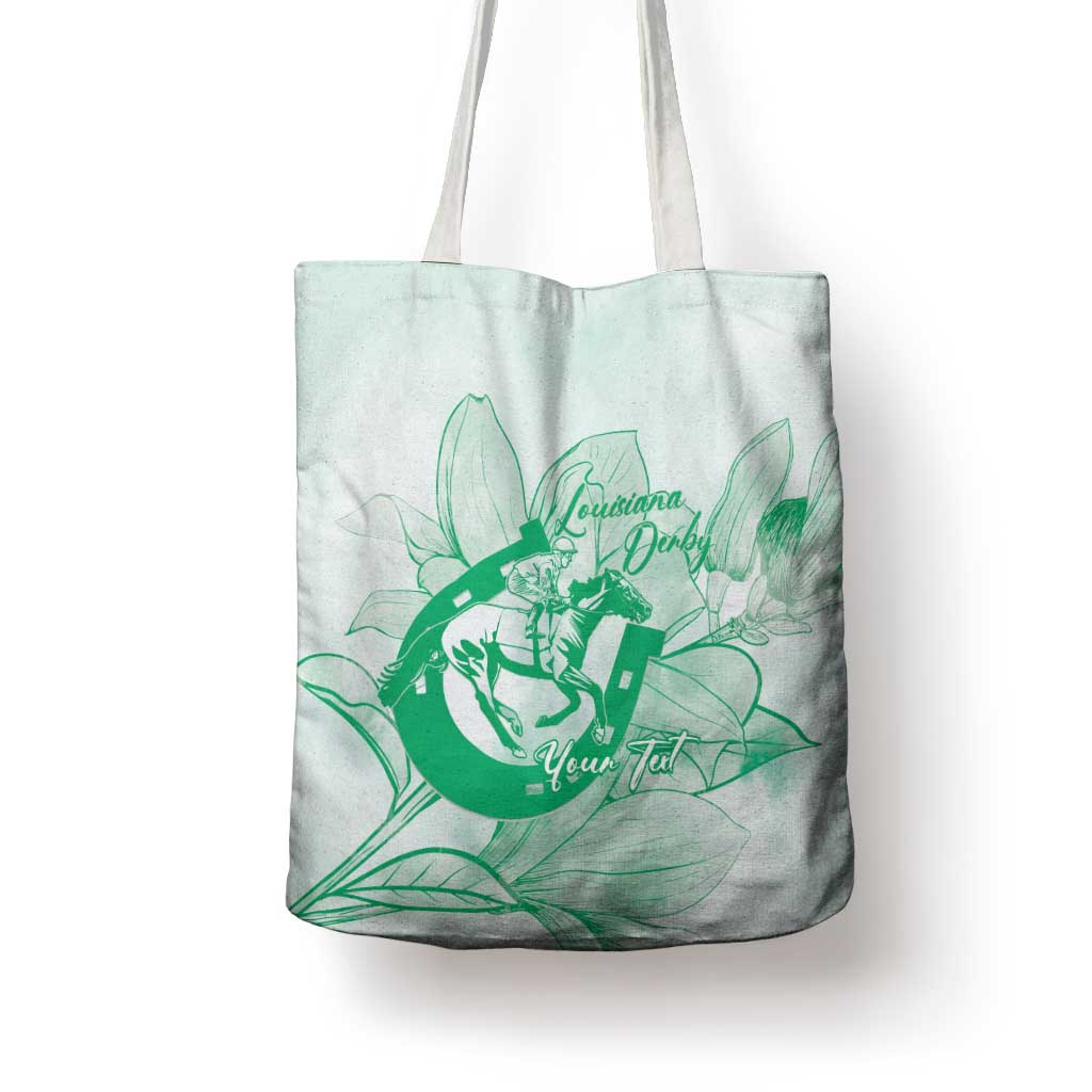 Personalized Louisiana Horse Racing Derby Tote Bag Magnolia Blossom Horseshoe Pastel Green
