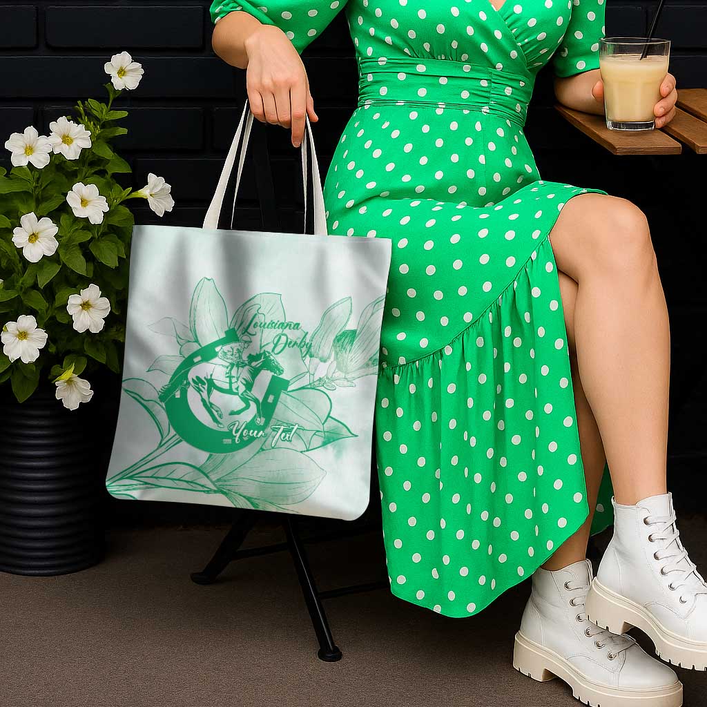 Personalized Louisiana Horse Racing Derby Tote Bag Magnolia Blossom Horseshoe Pastel Green