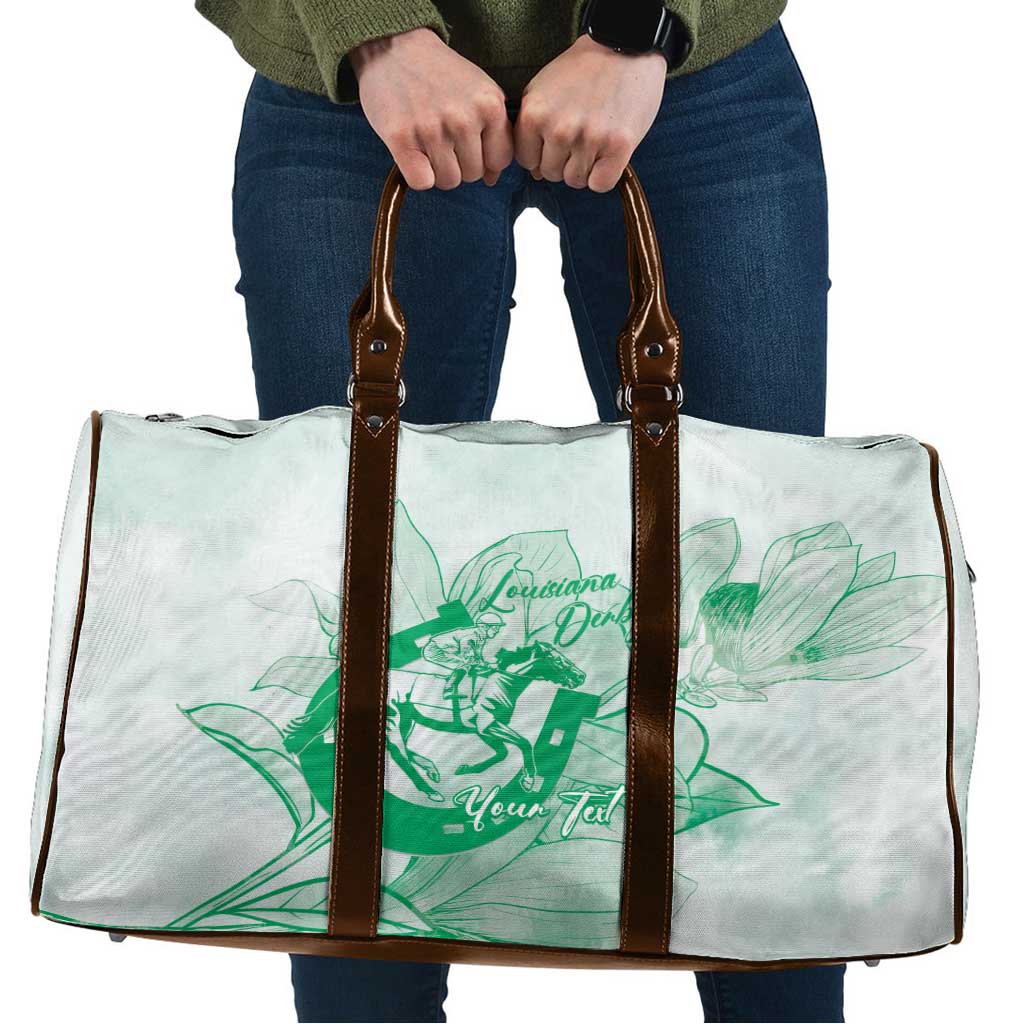 Personalized Louisiana Horse Racing Derby Travel Bag Magnolia Blossom Horseshoe Pastel Green