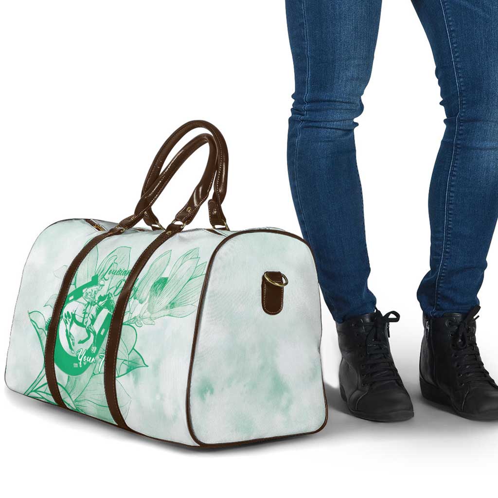 Personalized Louisiana Horse Racing Derby Travel Bag Magnolia Blossom Horseshoe Pastel Green