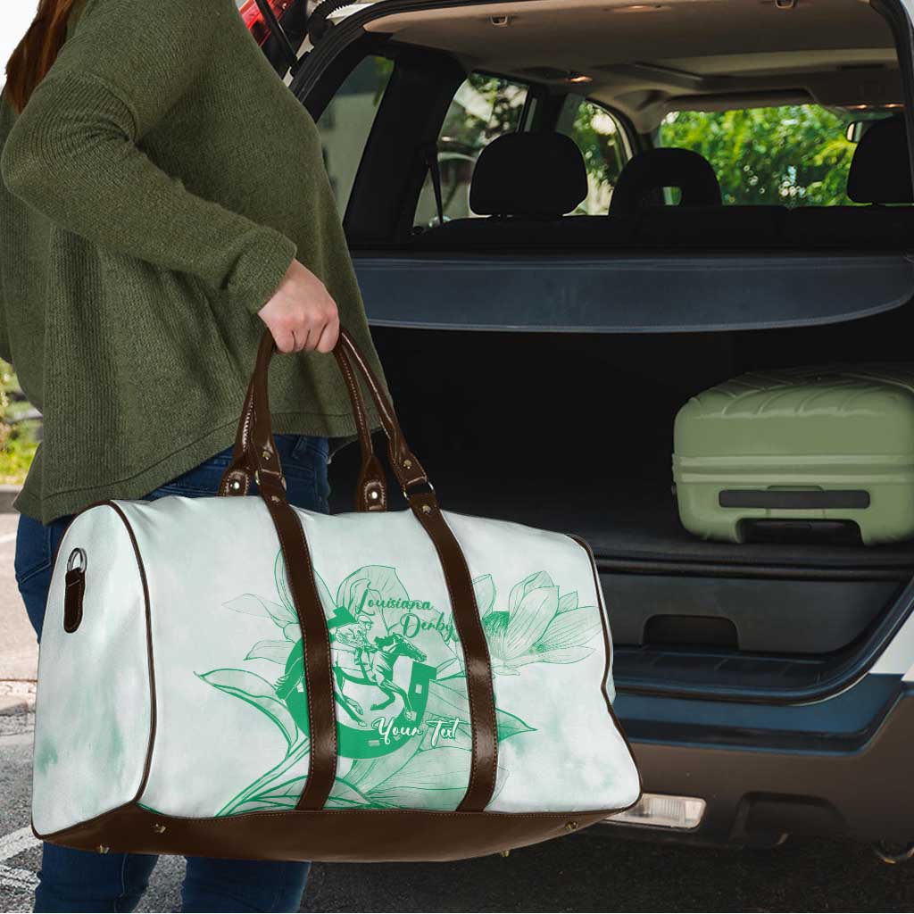 Personalized Louisiana Horse Racing Derby Travel Bag Magnolia Blossom Horseshoe Pastel Green