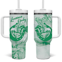 Personalized Louisiana Horse Racing Derby Tumbler With Handle Magnolia Blossom Horseshoe Pastel Green
