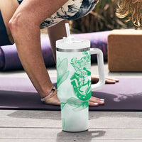 Personalized Louisiana Horse Racing Derby Tumbler With Handle Magnolia Blossom Horseshoe Pastel Green