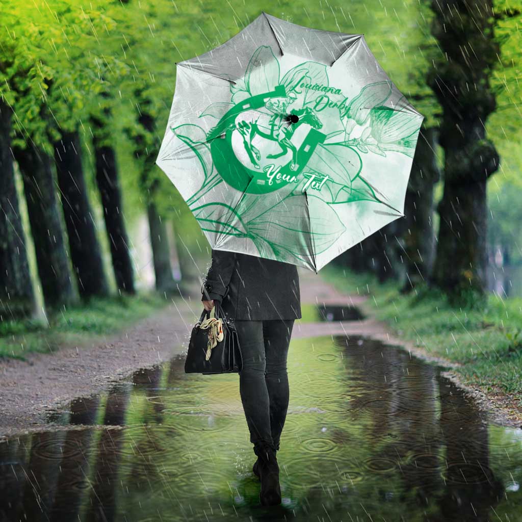 Personalized Louisiana Horse Racing Derby Umbrella Magnolia Blossom Horseshoe Pastel Green