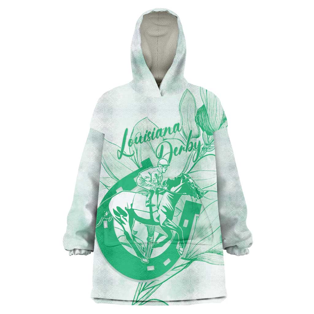 Personalized Louisiana Horse Racing Derby Wearable Blanket Hoodie Magnolia Blossom Horseshoe Pastel Green