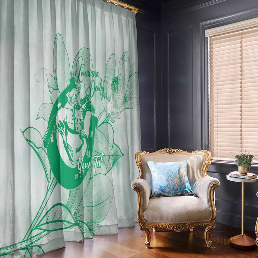 Personalized Louisiana Horse Racing Derby Window Curtain Magnolia Blossom Horseshoe Pastel Green