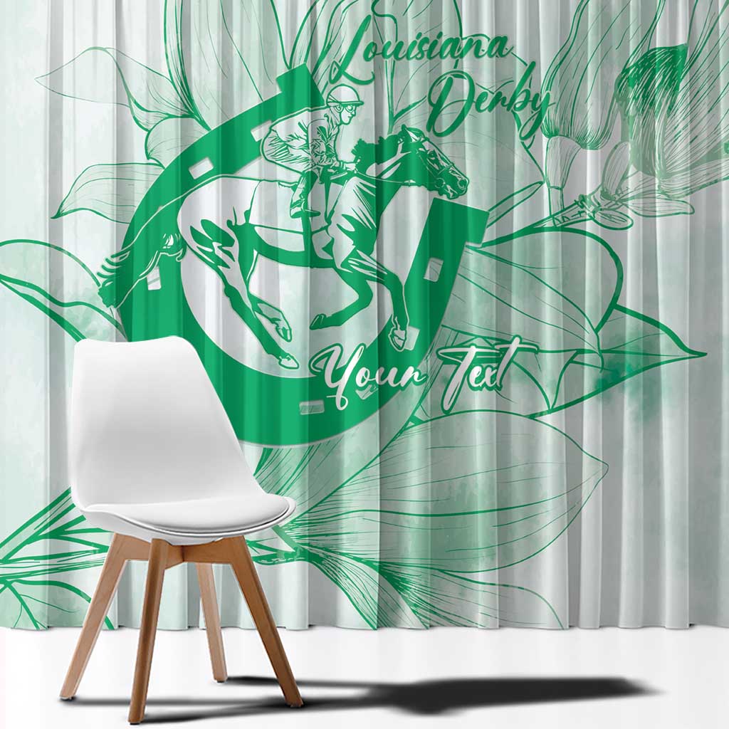 Personalized Louisiana Horse Racing Derby Window Curtain Magnolia Blossom Horseshoe Pastel Green