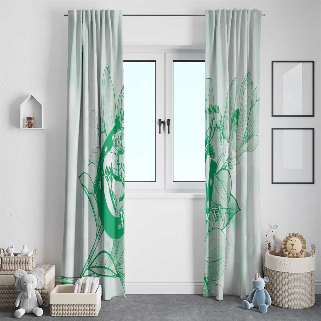 Personalized Louisiana Horse Racing Derby Window Curtain Magnolia Blossom Horseshoe Pastel Green