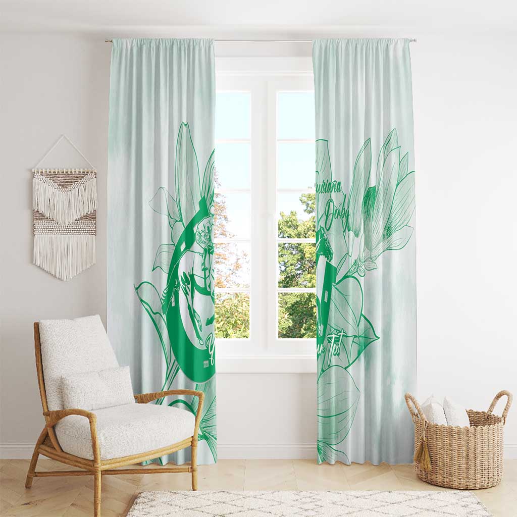 Personalized Louisiana Horse Racing Derby Window Curtain Magnolia Blossom Horseshoe Pastel Green