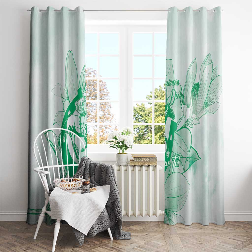 Personalized Louisiana Horse Racing Derby Window Curtain Magnolia Blossom Horseshoe Pastel Green