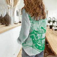 Personalized Louisiana Horse Racing Derby Women Casual Shirt Magnolia Blossom Horseshoe Pastel Green