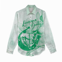 Personalized Louisiana Horse Racing Derby Women Casual Shirt Magnolia Blossom Horseshoe Pastel Green