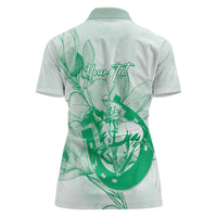 Personalized Louisiana Horse Racing Derby Women Polo Shirt Magnolia Blossom Horseshoe Pastel Green