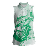 Personalized Louisiana Horse Racing Derby Women Sleeveless Polo Shirt Magnolia Blossom Horseshoe Pastel Green