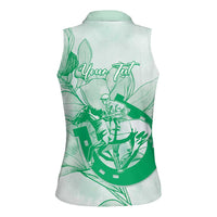 Personalized Louisiana Horse Racing Derby Women Sleeveless Polo Shirt Magnolia Blossom Horseshoe Pastel Green