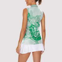 Personalized Louisiana Horse Racing Derby Women Sleeveless Polo Shirt Magnolia Blossom Horseshoe Pastel Green