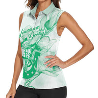 Personalized Louisiana Horse Racing Derby Women Sleeveless Polo Shirt Magnolia Blossom Horseshoe Pastel Green
