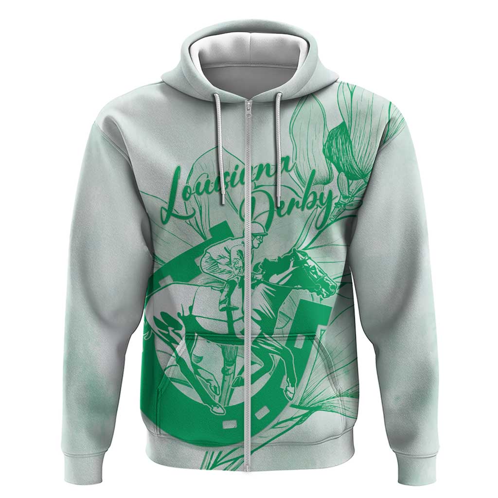 Personalized Louisiana Horse Racing Derby Zip Hoodie Magnolia Blossom Horseshoe Pastel Green