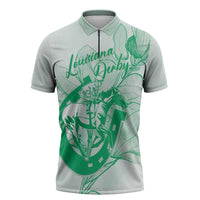 Personalized Louisiana Horse Racing Derby Zipper Polo Shirt Magnolia Blossom Horseshoe Pastel Green