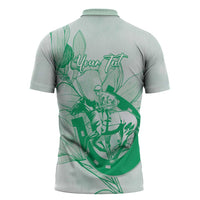 Personalized Louisiana Horse Racing Derby Zipper Polo Shirt Magnolia Blossom Horseshoe Pastel Green