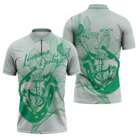 Personalized Louisiana Horse Racing Derby Zipper Polo Shirt Magnolia Blossom Horseshoe Pastel Green