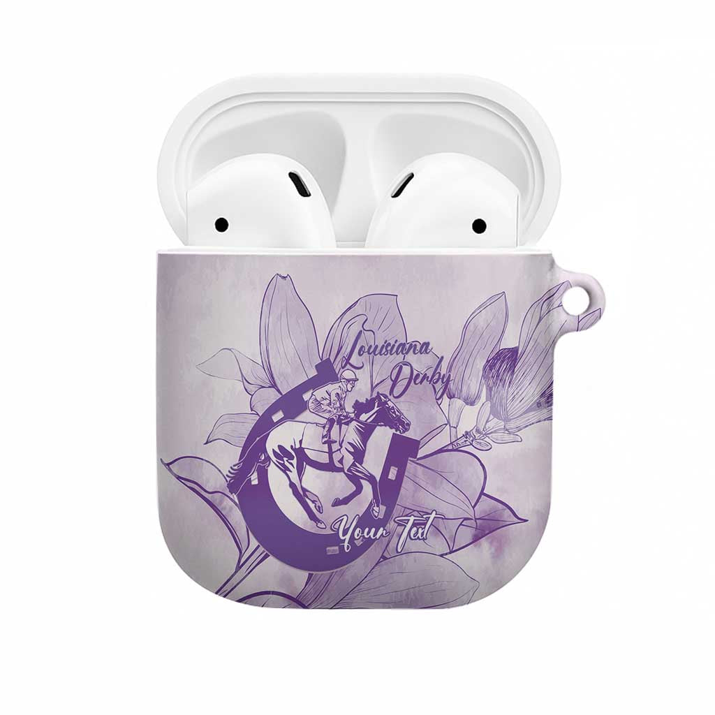 Personalized Louisiana Horse Racing Derby AirPods Case Magnolia Blossom Horseshoe Pastel Purple