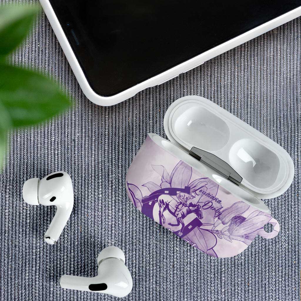 Personalized Louisiana Horse Racing Derby AirPods Case Magnolia Blossom Horseshoe Pastel Purple