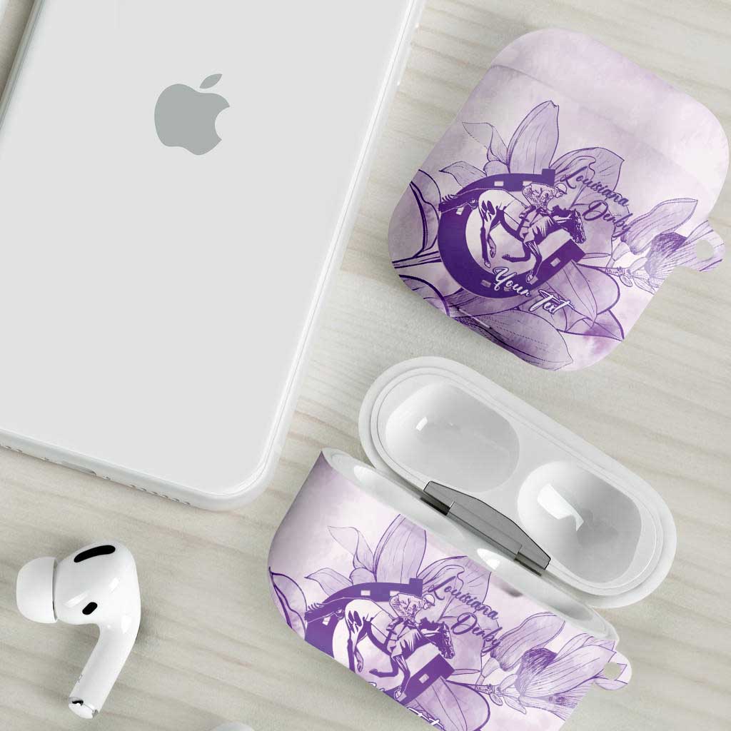 Personalized Louisiana Horse Racing Derby AirPods Case Magnolia Blossom Horseshoe Pastel Purple