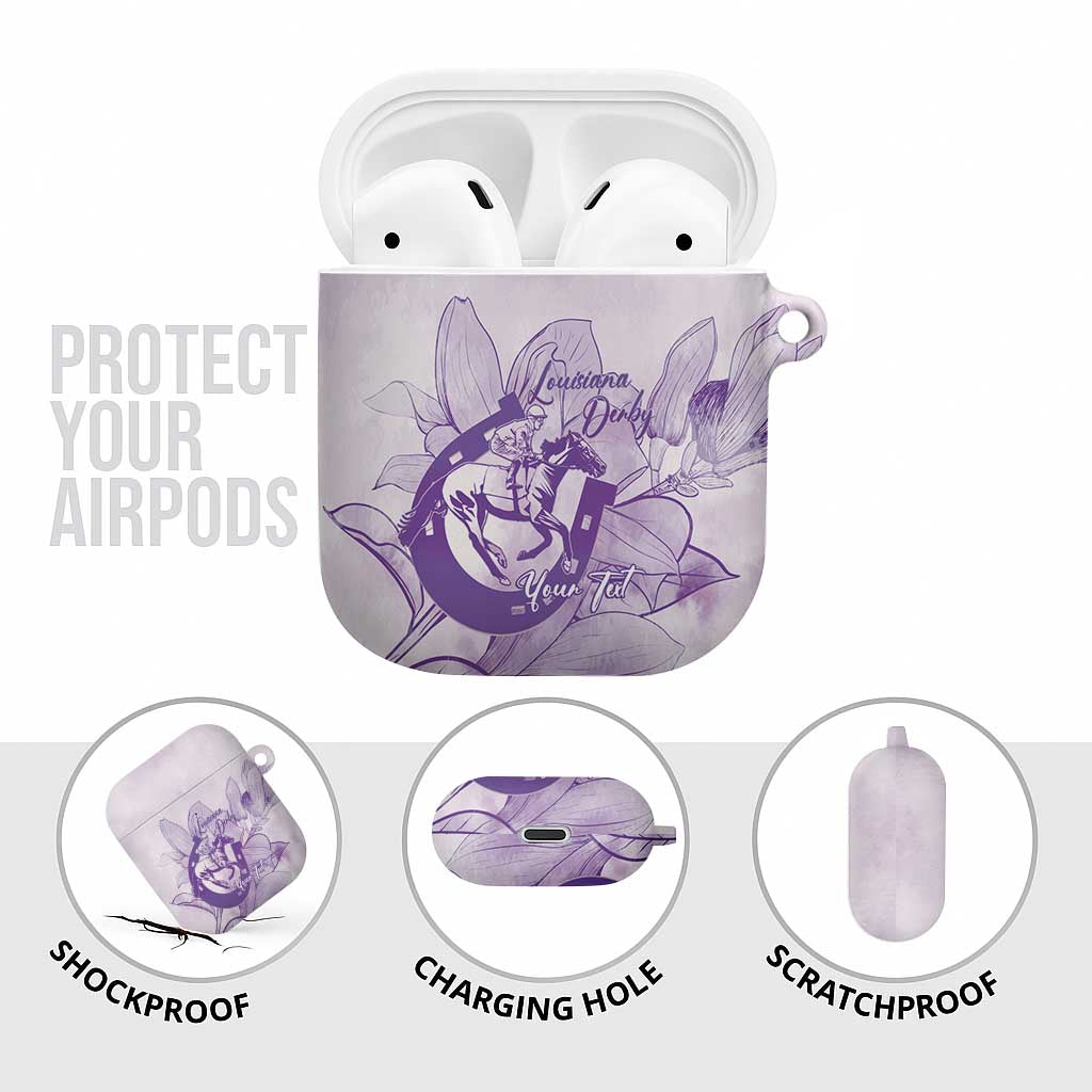 Personalized Louisiana Horse Racing Derby AirPods Case Magnolia Blossom Horseshoe Pastel Purple
