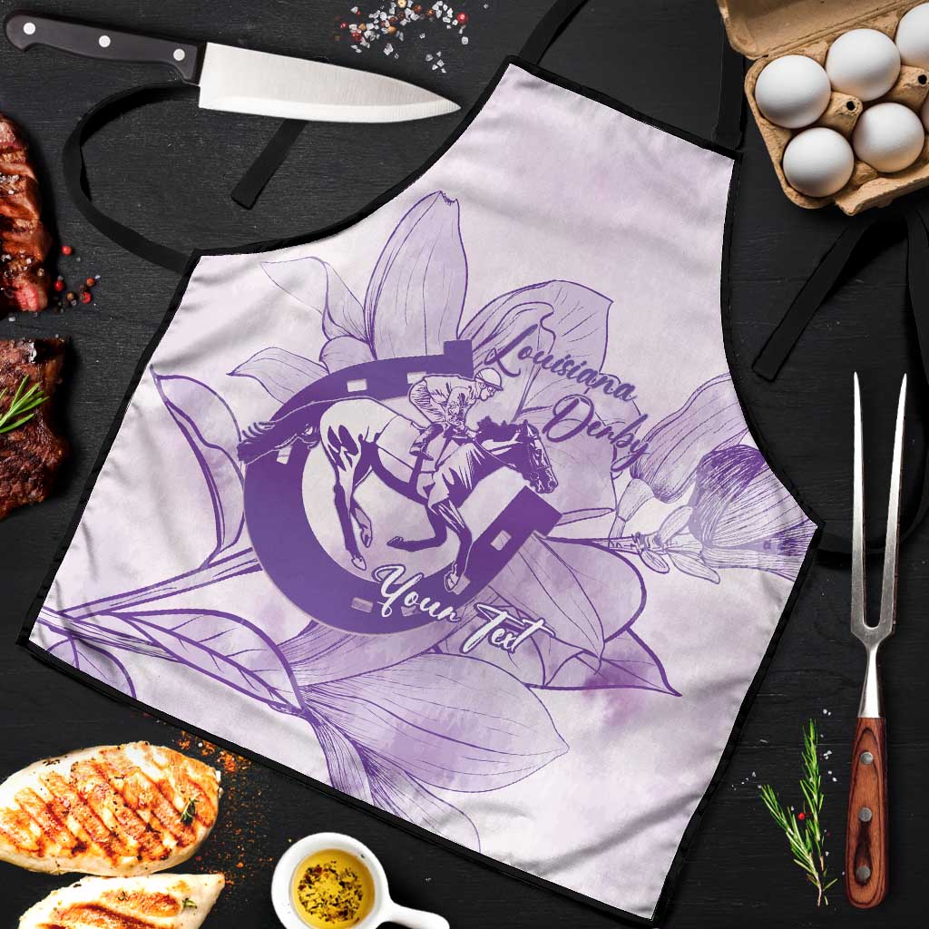 Personalized Louisiana Horse Racing Derby Apron Magnolia Blossom Horseshoe Pastel Purple