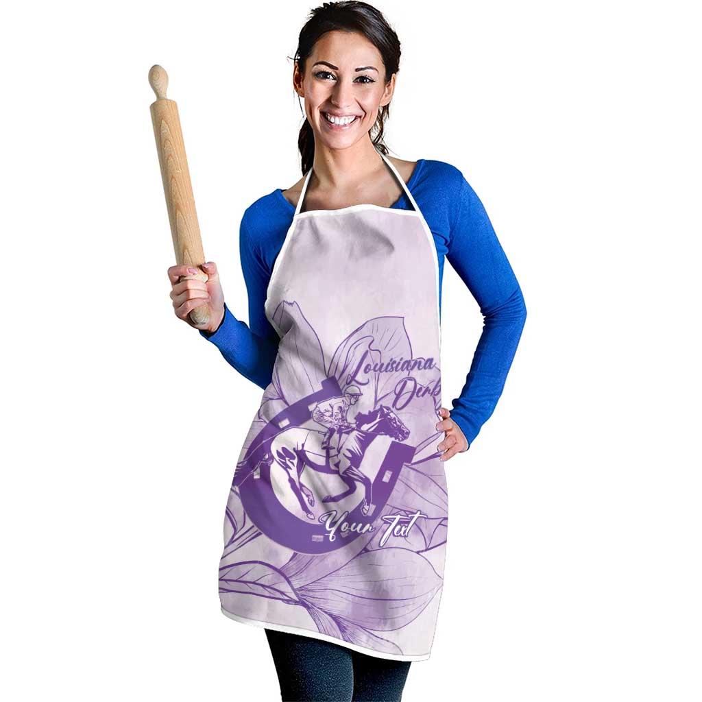Personalized Louisiana Horse Racing Derby Apron Magnolia Blossom Horseshoe Pastel Purple