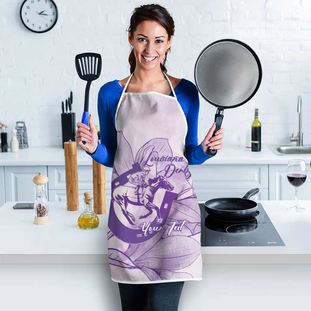Personalized Louisiana Horse Racing Derby Apron Magnolia Blossom Horseshoe Pastel Purple