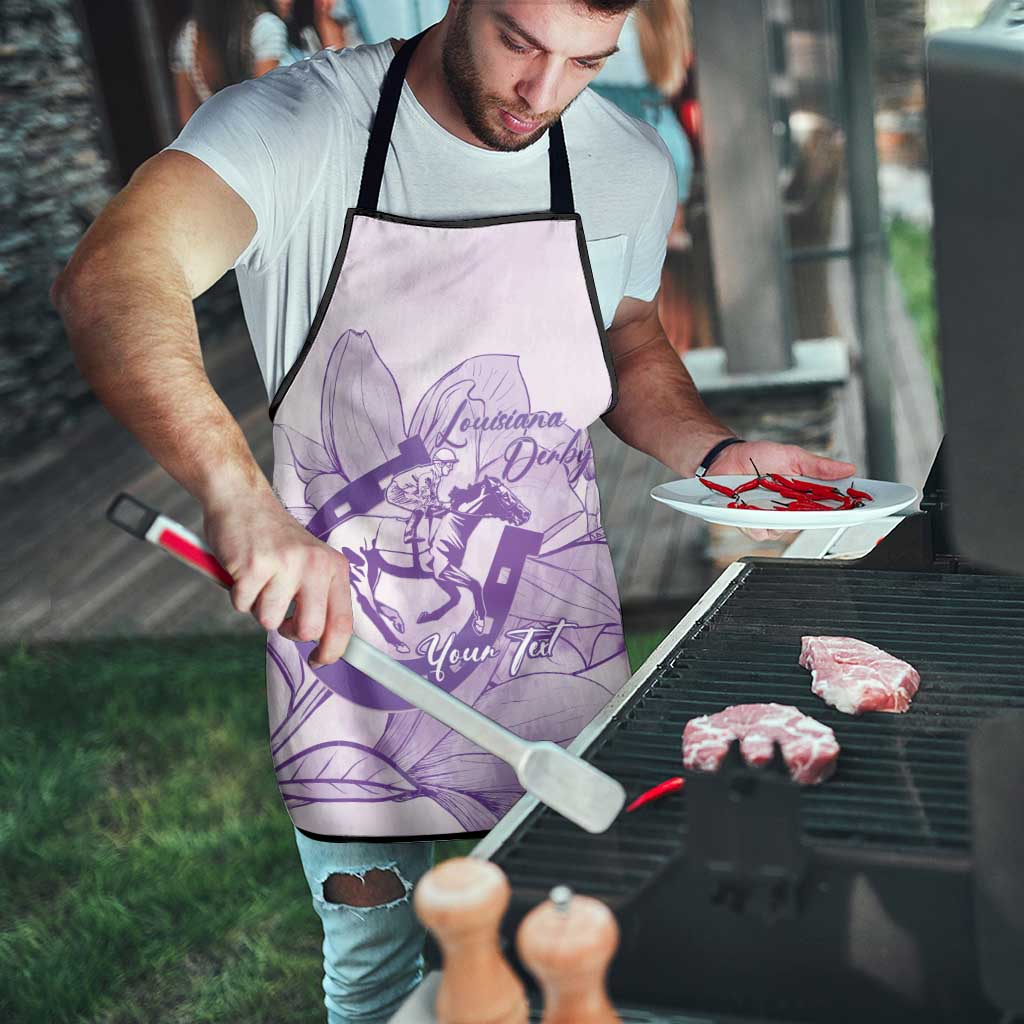Personalized Louisiana Horse Racing Derby Apron Magnolia Blossom Horseshoe Pastel Purple