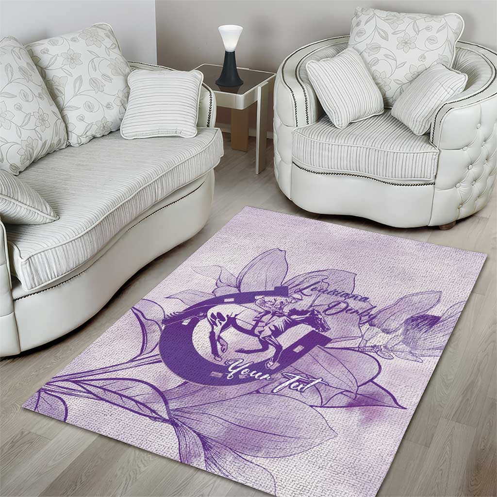 Personalized Louisiana Horse Racing Derby Area Rug Magnolia Blossom Horseshoe Pastel Purple