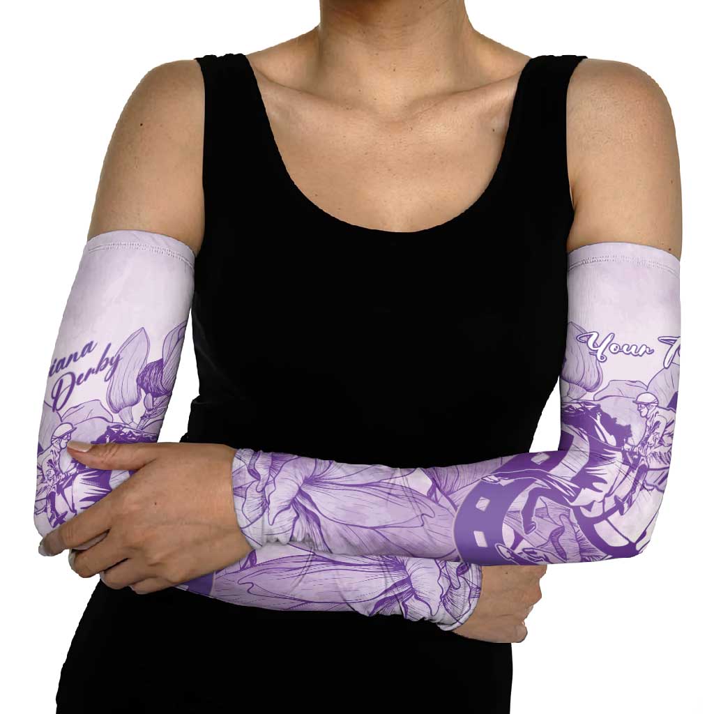 Personalized Louisiana Horse Racing Derby Arm Sleeves Magnolia Blossom Horseshoe Pastel Purple