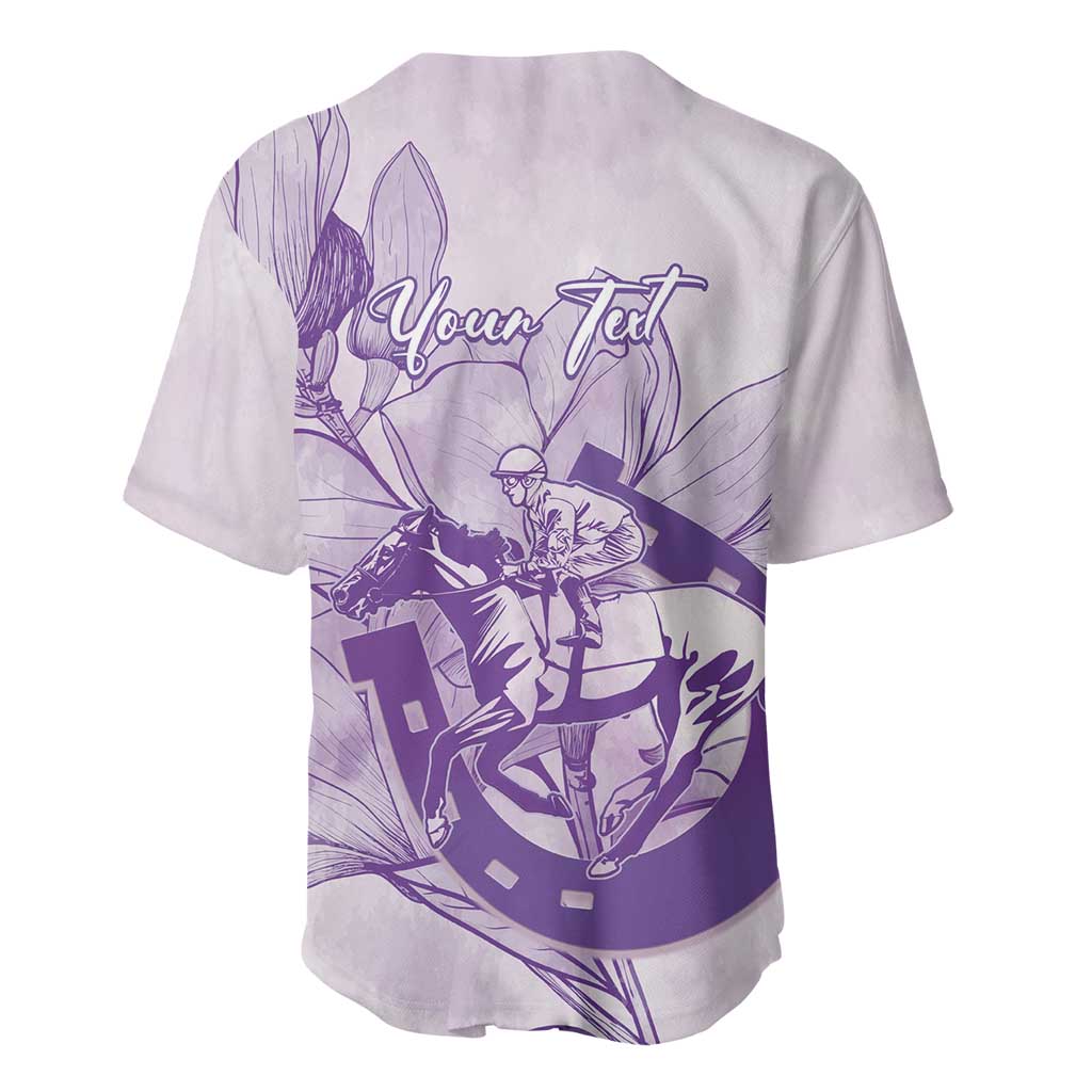 Personalized Louisiana Horse Racing Derby Baseball Jersey Magnolia Blossom Horseshoe Pastel Purple