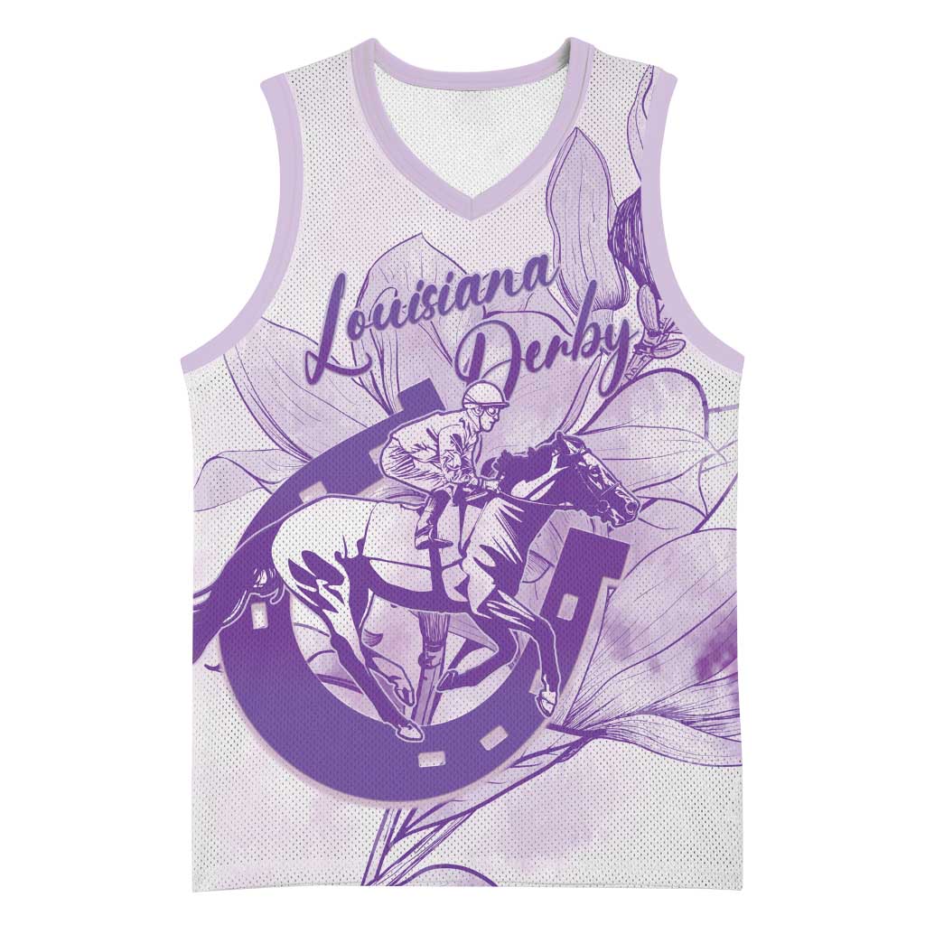 Personalized Louisiana Horse Racing Derby Basketball Jersey Magnolia Blossom Horseshoe Pastel Purple