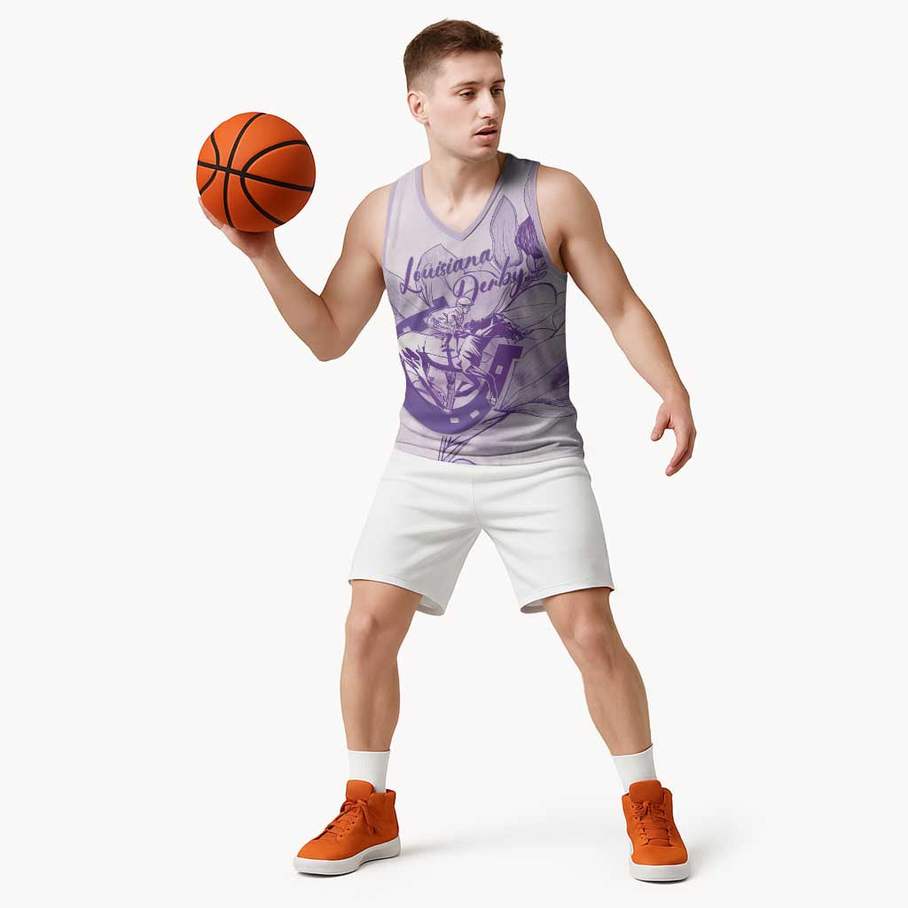 Personalized Louisiana Horse Racing Derby Basketball Jersey Magnolia Blossom Horseshoe Pastel Purple